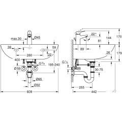 Умывальник Grohe Bau 60 39644000 (со смесителем)