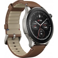 Умные часы Amazfit GTR 4 (серебристый, с коричневым кожаным ремешком)