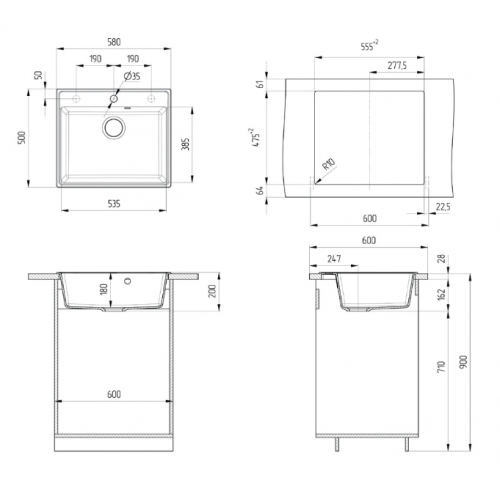 Кухонная мойка Maunfeld Perla 580 MFQS-580B