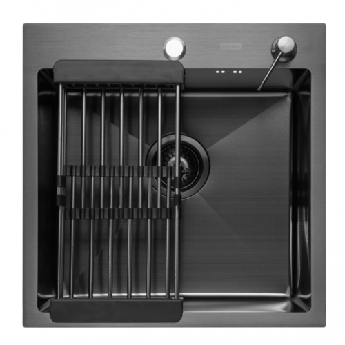 Кухонная мойка ARFEKA ECO AR мойка 500*500, коландер, дозатор BLACK DECOR MILLET GRAINS