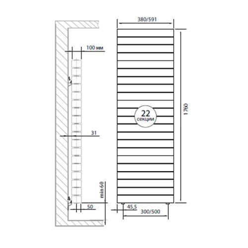 Радиатор Royal Thermo Pianoforte Tower 500 Noir Sable (22 секции)