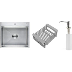 Кухонная мойка Schtoff Best Premium Silver 5550 + коландер KR-1 GREY + дозатор SD-1 SILVER