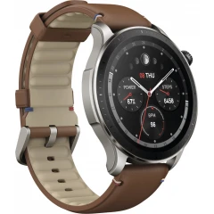 Умные часы Amazfit GTR 4 (серебристый, с коричневым кожаным ремешком)